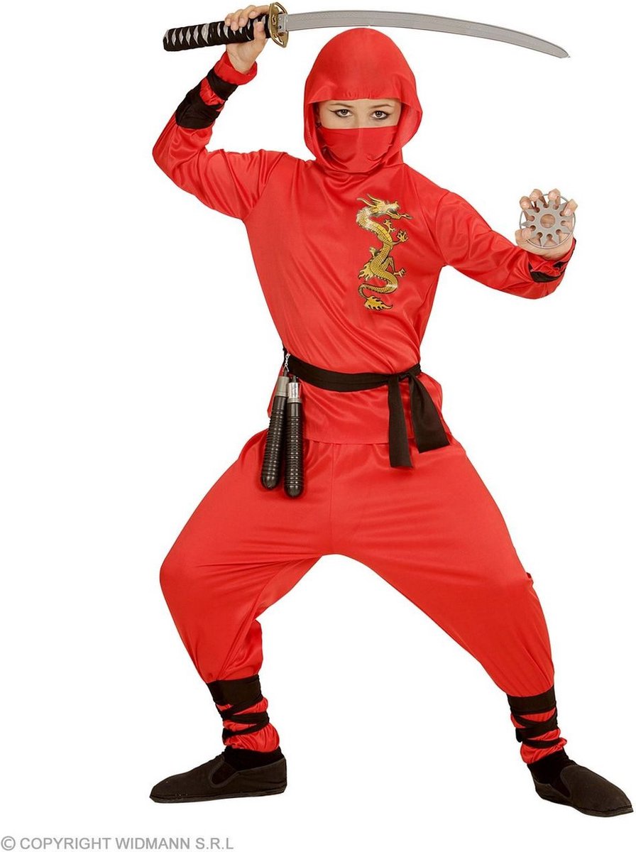 Ninja & Samurai Kostuum | Red Dragon Ninja Strijder | Jongen | Maat 104 | Carnaval kostuum | Verkleedkleding